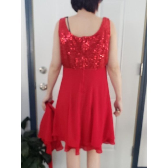 Vintage 90s Red Sequin Party Dress with Bolero Jacket - Picture 3 of 6